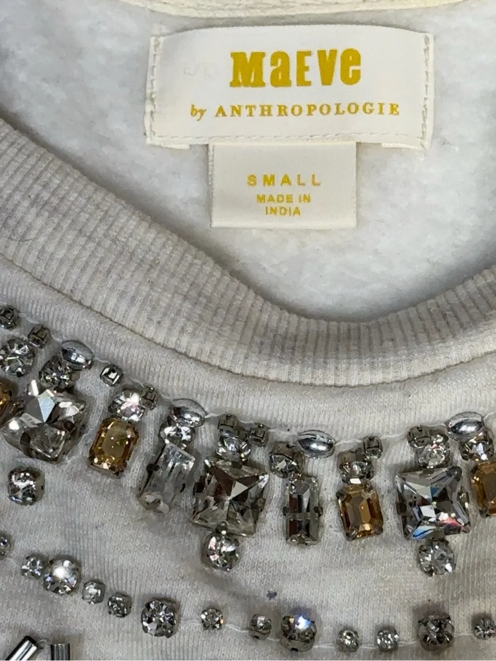 Maeve Anthropologie Embellished Sweatshirt Small Ivory Beaded Jewel Neck